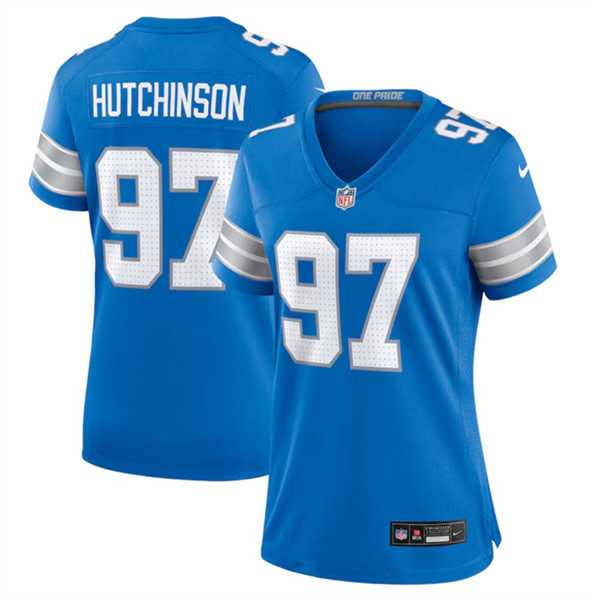 Womens Detroit Lions #97 Aidan Hutchinson Blue Stitched Jersey Dzhi->->Women Jersey